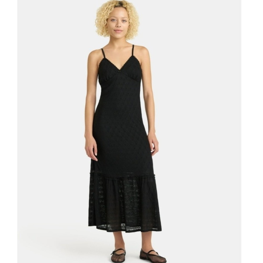 No Boundaries Lace Trim Maxi Dress Black Small (4-6) NWT Romantic